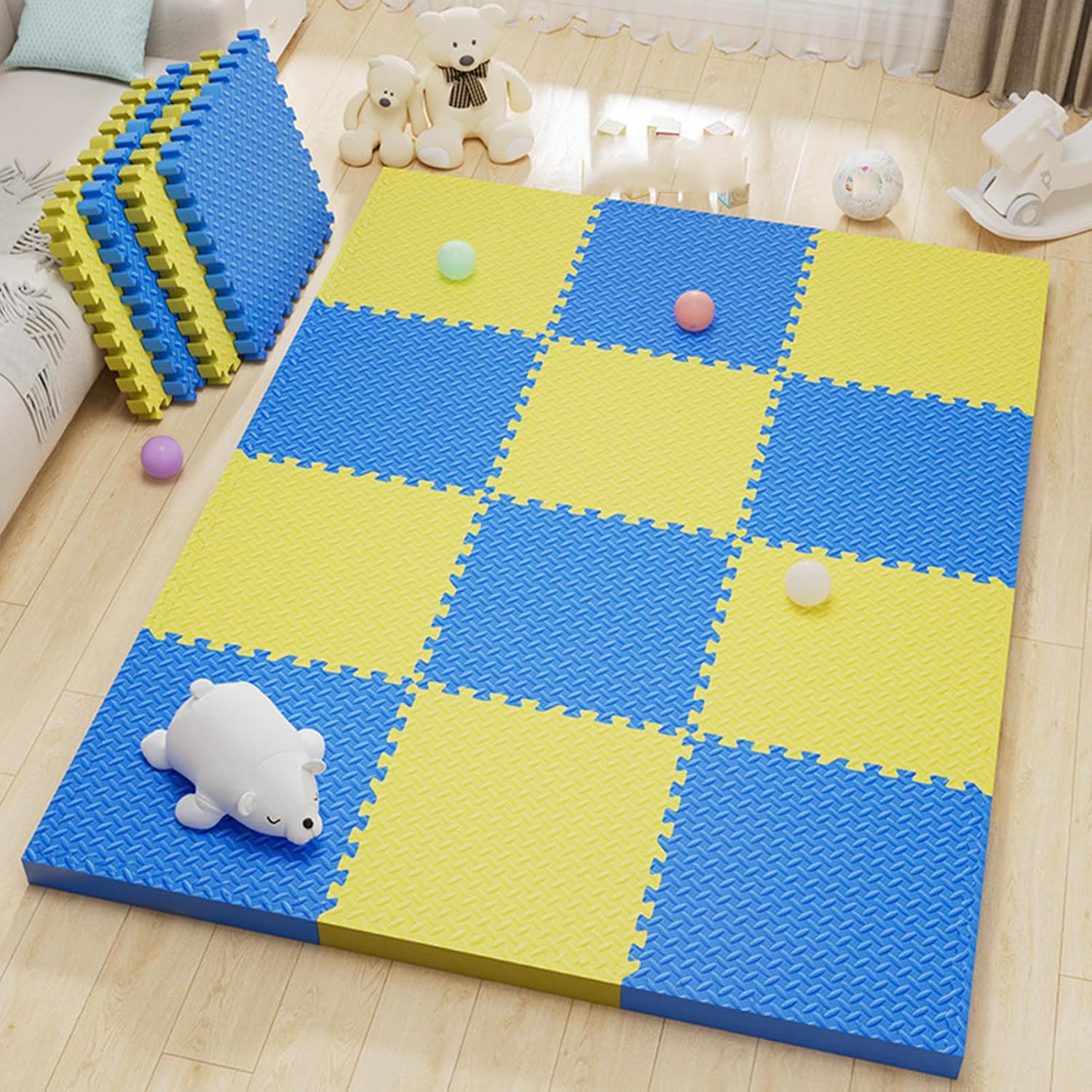 20-Piece Foam Puzzle Square Floor Mats, Thickened and Easy to Install Interlocking Floor Mats, Suitable for Soft Floor Mats in Modern Minimalist LiSize:12x12inch,Color:BlueYellow