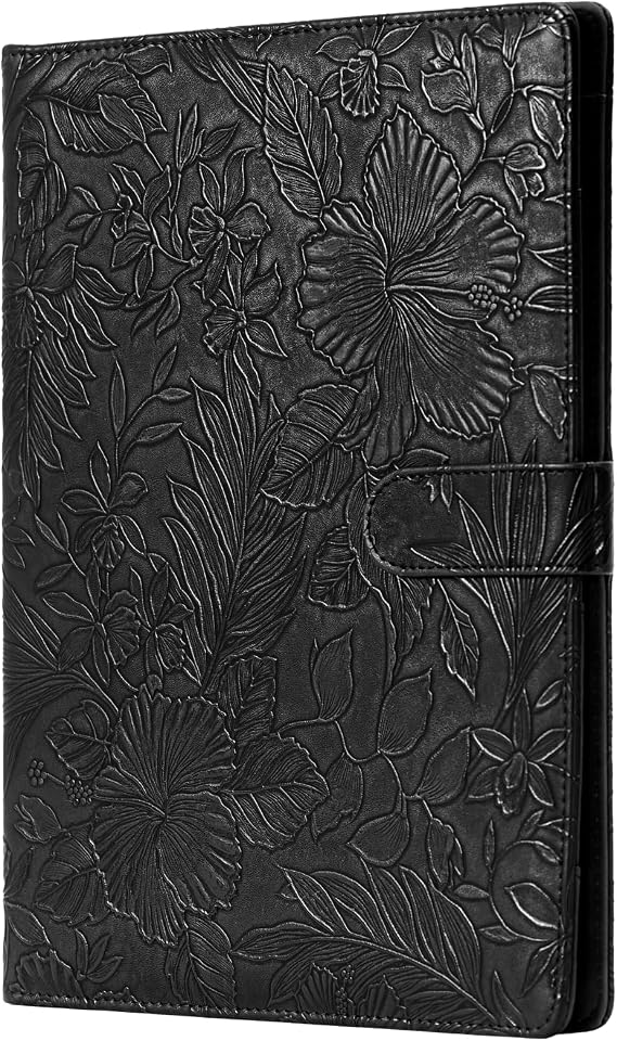 Mymazn Padfolio, Portfolio Binder, Legal Pad Holder, Resume Folder | Embossed Faux Leather Document Organizer, Business Card Holder, Letter-Size Notepad for Interview, Men & Women, Black