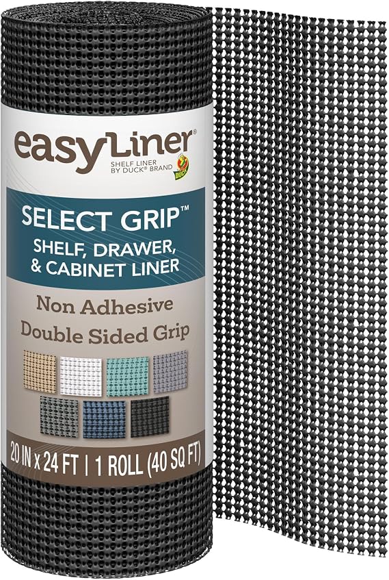EasyLiner Select Grip Shelf Liner - Easy to Install & Cut to Fit - Non Slip, Non Adhesive, Drawer Shelf & Cabinet Liner for Kitchen, Bathroom, Pantry Cupboards, 20 in x 24 ft, Black