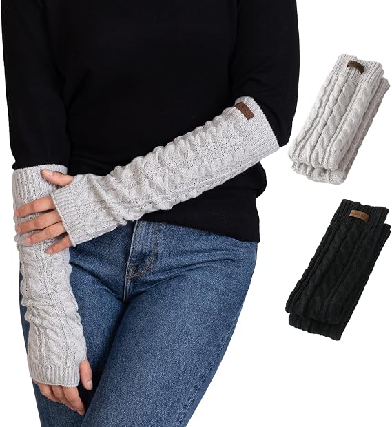 Brook + Bay Arm Warmers Women Men - Fingerless Long Arm Warmer - Knit Armwarmers with Thumb Hole - Fingerless Long Gloves - Stay Warm and Cozy with Extra Thick Cable Knit Design