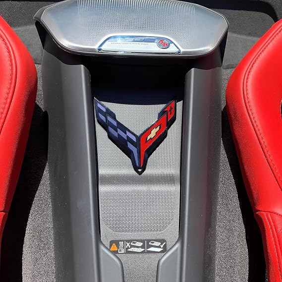 C8 Corvette Waterfall Wireless Phone Charging Bay Crossed Flag Emblem Decal - 4.5" x 4.5" Logo USA Made for 2020-2026 Corvettes (Black)