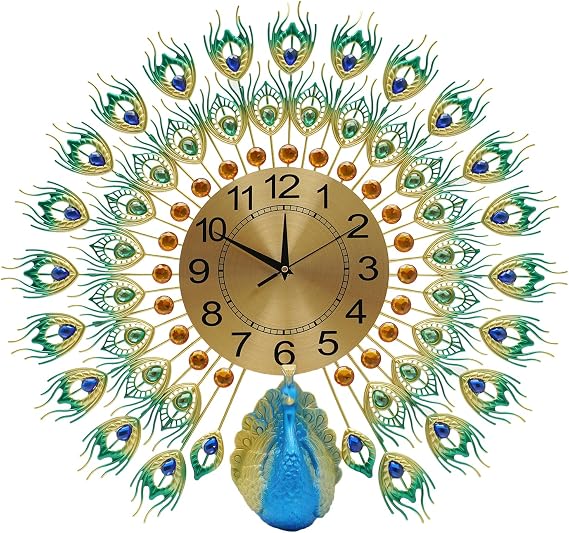 3D Wall Clock Large Modern Mute DIY Colourful Peacock Wall Clock Wall Hanging 3D Metal Clock Living Room Home Office Art Decoration Wall Clocks