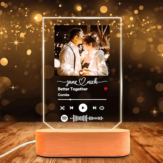 Personalized Acrylic Song Plaque with Photo Customized Album Picture Frame Gifts Night Light Valentines Day Gifts for Him Girlfriend Boyfriend Sister,Style 1