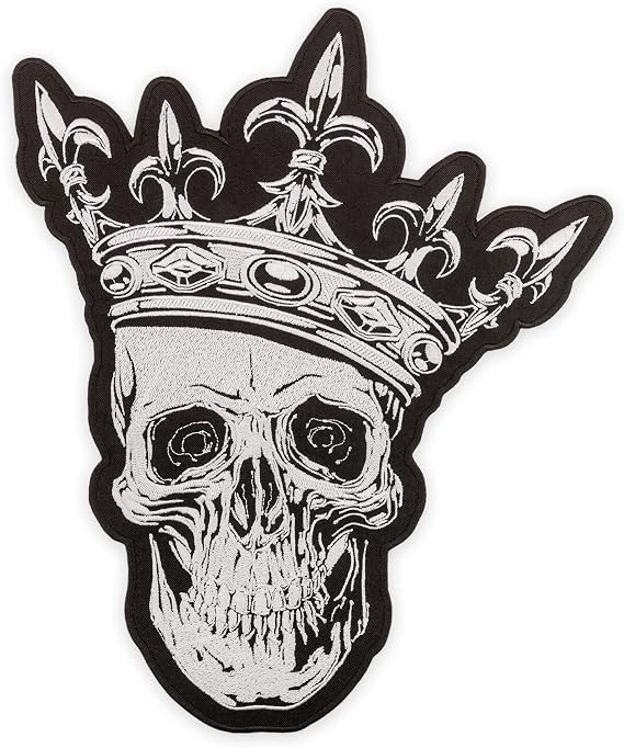Skull with Crown Large Back Patch, Embroidered Iron-On King