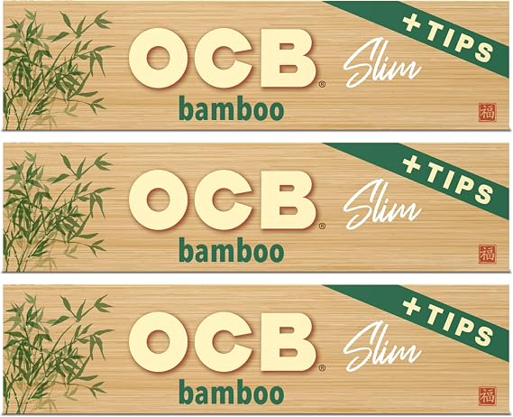 OCB - Bamboo King Slim Size Rolling Papers with Tips - 3 Booklets with 32 Leaves per Booklet