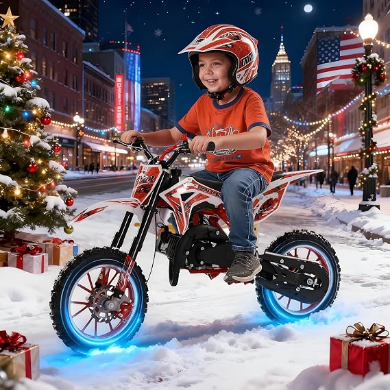 Rocket 49cc Kids Dirt Bike for Ages 6-14 | 25 MPH Top Speed | 10-Inch Off-Road Tires | Easy Pull Start | Front & Rear Disc Brakes