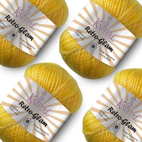 Retro-Glam DK Metallic Yarn, 4-Pack (1280Yds/400G), Bright Yellow