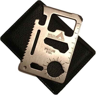 Ninja Outdoorsman 11 in 1 Stainless Steel Credit Card Pocket Sized Survival Multi-Functional Gadget Tool - Great Gift or Stocking Stuffer for Camping, Hiking or Emergency Single, Silver