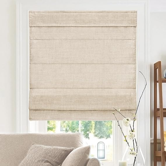Chicology Cordless Roman Window Shade, Belgian Flax, 24" W x 72" H