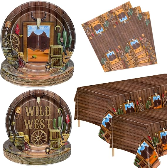 Western Party Decorations - 122Pcs Birthday Plates, Napkins, Western Tablecloth for Western Birthday Party Decorations Western Party Supplies, Serve 40
