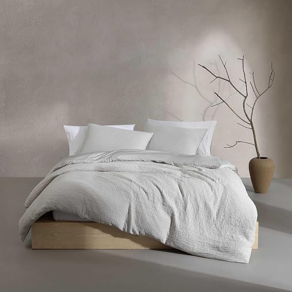 Calvin Klein - King Comforter Set, Cotton Jacquard Bedding with Matching Shams, Soft Crinkle Design, Oeko-Tex Certified (Washed Texture Solid Grey, King)