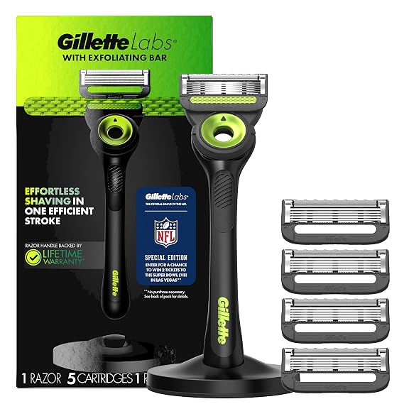 Gillette Labs with Exfoliating Bar by Gillette Razor for Men Neon and Black Edition, 1 Handle, 5 Razor Blade Refills w/Gillette Mens Razor Blade Refills, Razors for Men, 5 Blade Razor Blades for Men