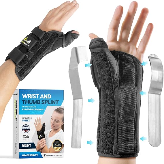 BraceAbility Wrist and Thumb Spica Splint - De Quervain's Tenosynovitis Long Forearm Cast Stabilizer for Tendonitis, Sprains, Thumb Brace for Arthritis Pain and Support - (XS Left Hand)