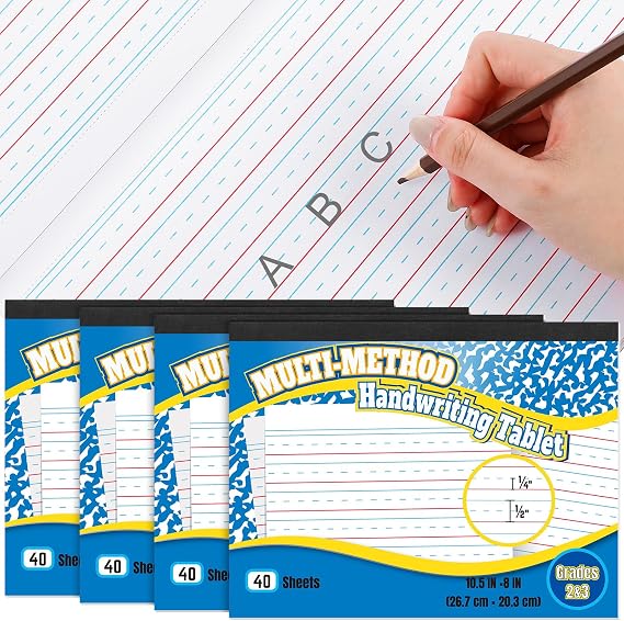 Henoyso Handwriting Paper, 4-pack Primary Writing Tablets, 160 Sheets Total