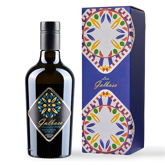 Galbasa - Organic Olive Oil from Sicily, Italy - Extra Virgin, First Cold Pressed, Early Harvest - Polyphenol Rich, Peppery Finish, No Pesticides - 16.9 fl oz