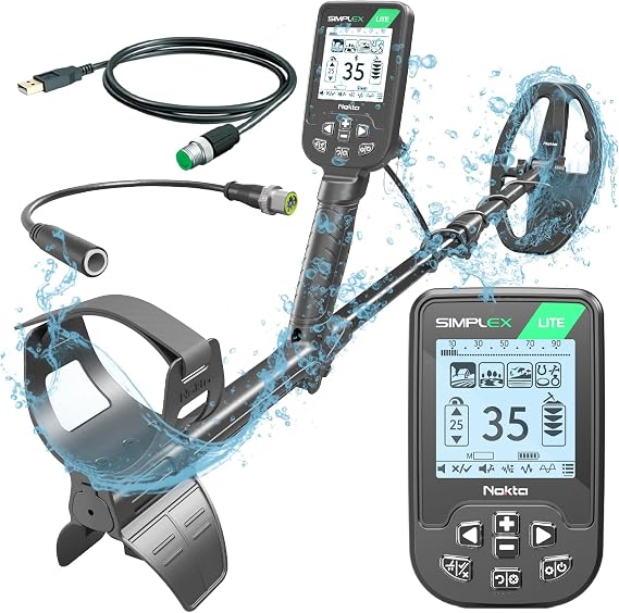Nokta Simplex Lite Metal Detector with 9.5 Waterproof DD Search Coil, Vibration for Detecting Underwater, Beach and All Metal Search Modes