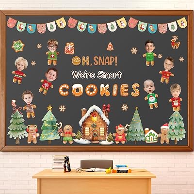 Christmas Gingerbread House Bulletin Board Decoration Set for Classroom Gingerbread Man House Cutouts Winter Xmas Bulletin Board Set Classroom Decor Xmas DIY Photo Sticker for Chalkboard Wall