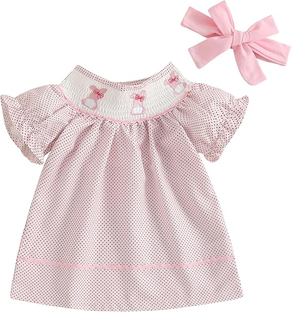 Toddler Girl Dress Summer Baby Girl Clothes Spring Princess Party Birthday Dresses Fall Baby Girl Outfit (Bunny Pink, 12-18 Months)