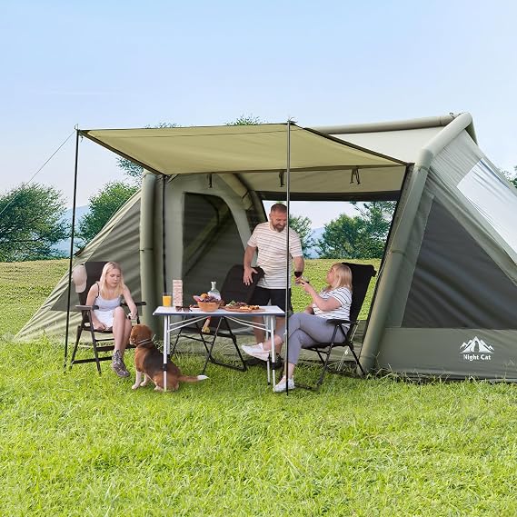 Night Cat Inflatable Tent for Camping: 8 Man Air Tent Waterproof with 2 Bedroom for Family Camp Outdoors