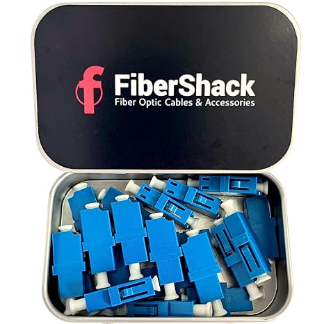 Fibershack - LC Coupler Tin - 20 Pack - Single Mode LC Fiber Couplers Set. LCUPC Fiber Adapters are Pre-Cleaned & Extend LCUPC Optical Cables. Connects SM Simplex or Duplex Cables