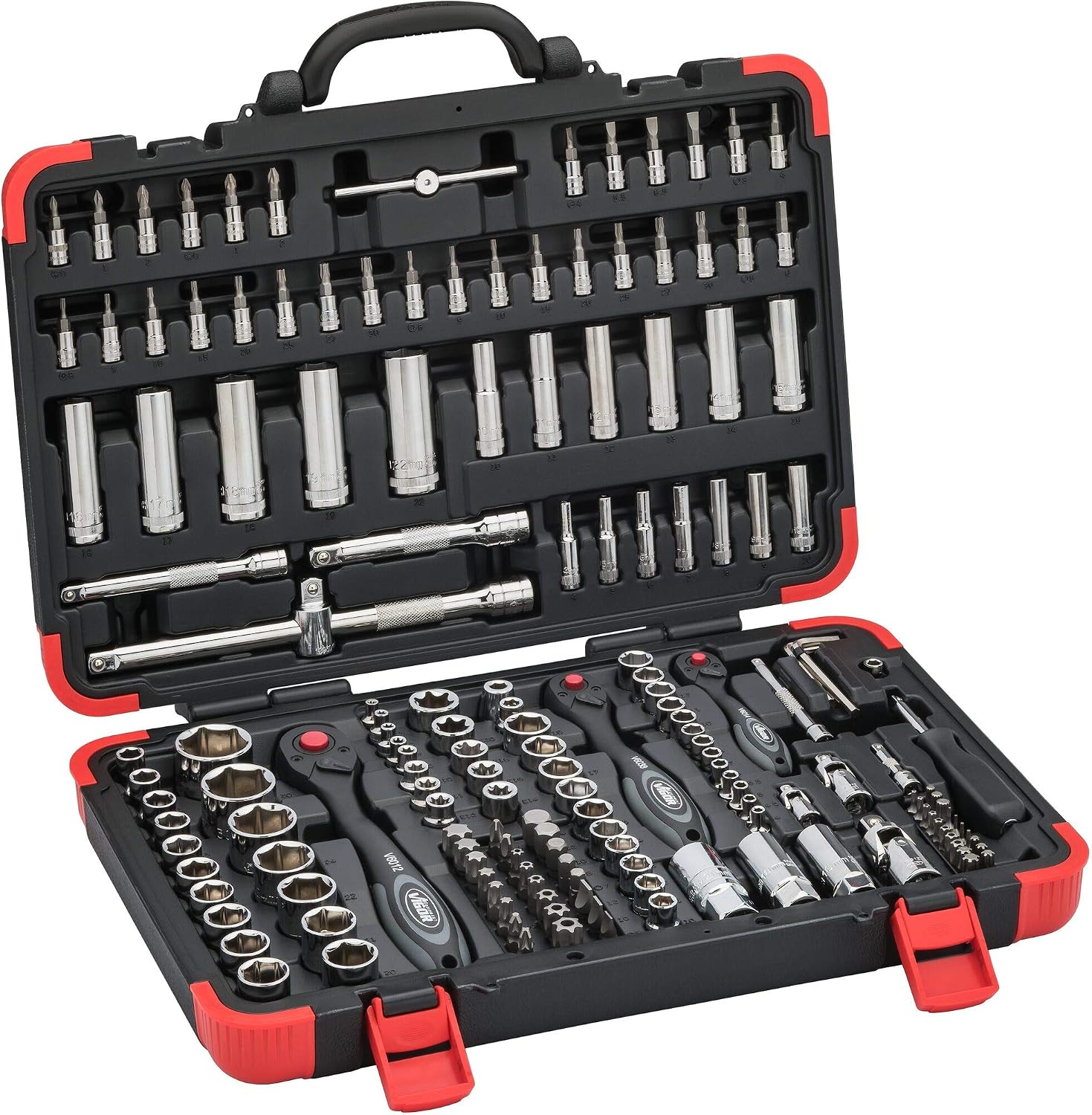 Vigor V2461N Socket Spanner Set I 172 Pieces with Reversible Ratchet and Extensions, Various Bits and Socket Spanner I Extensive Nut Box Set for Manual Operation