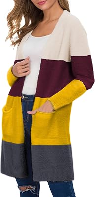 QIXING Womens Casual Open Front Knit Cardigans Long Sleeve Plush Sweater Coat with Pockets