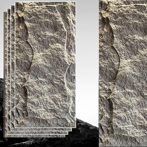 4-pack 3d Pu Stone Wall Panels for Interior Decor, Exterior Modern 3d Wall Panels - Faux Stone Look Wainscoting, Outdoor Imitat Stone Rock Wall Paneling(Gray)