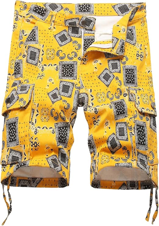 Men's Cargo Shorts Stretch Cotton Print with Multi Pockets
