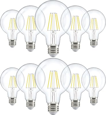 Sunco 10 Pack G25 LED Vanity Light Bulbs, Filament Edison Globe, Vanity Lighting Bulb for Bathroom Bedroom, 500 LM, 5W 60W Equivalent, 5000K Daylight, Dimmable, E26 Base, Clear UL