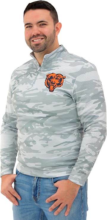 Zubaz Men's NFL Grey Camo Lines Lightweight Pullover Quarter Zip Jacket (Small - 5X-Large)