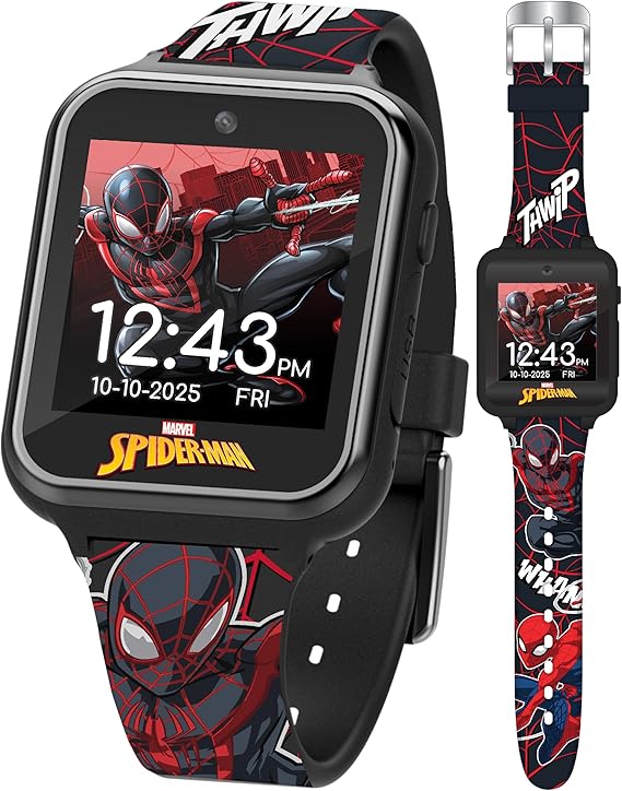Marvel Spider-Man Kids Smart Watch Touchscreen Interactive Watch with 10 Customizable Clock Faces, Built-in Camera, Video Recorder, Alarm, Calculator, Games & Pedometer Fits Wrists 5.5" to 8"