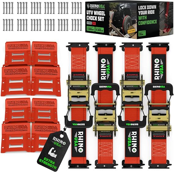 Rhino USA Wheel Chock Tie Down Kit (4,500lb) - 4 Straps & 8 Chocks