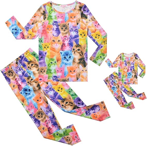 QPANCY Matching Girls&Dolls Pjs Set Kids Pajamas Long Sleeve Fall Winter Sleepwear