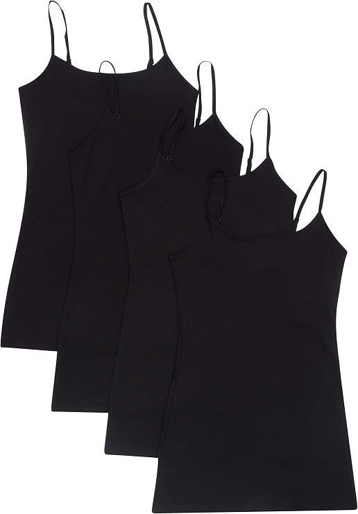 4 Pack: Active Basic Cami Tanks in Many Colors -Small -3XL (-Large, Black/Black/Black/Black)