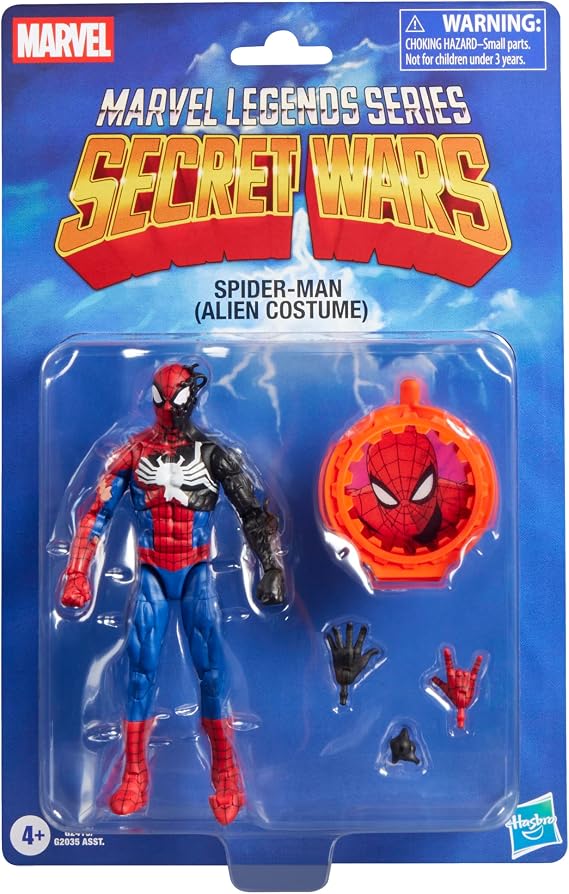 Marvel Efsaneler Serisi Gizli Savaşlar Örümcek Adam (Alien Kostümü), Retro Çizgi Roman Koleksiyon 15,8 cm Aksiyon Figürü Mercek Kalkanı ile