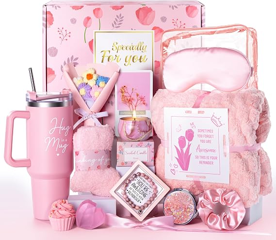 15 Pcs Get Well Soon Gift Basket, Birthday Gifts for Women, Pink