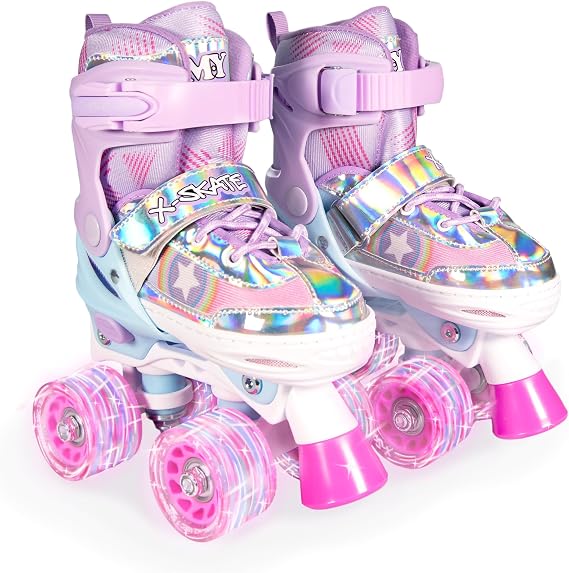 M.Y X-Skate Roller Skates For Girls Adjustable Size Roller Boots For Kids Quad Light Up Skates