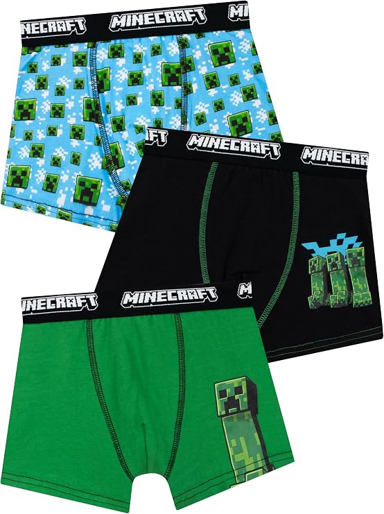 Minecraft Boys Underwear Pack Of 3, Creeper Boys Boxers, Gaming Kids Underwear, Gamer Pants For Kids, Ages 5 To 13 Years