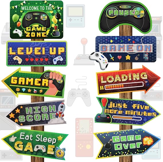 Tenare 20 Pcs Video Game Party Decorations Gaming Signs Level up(Green)