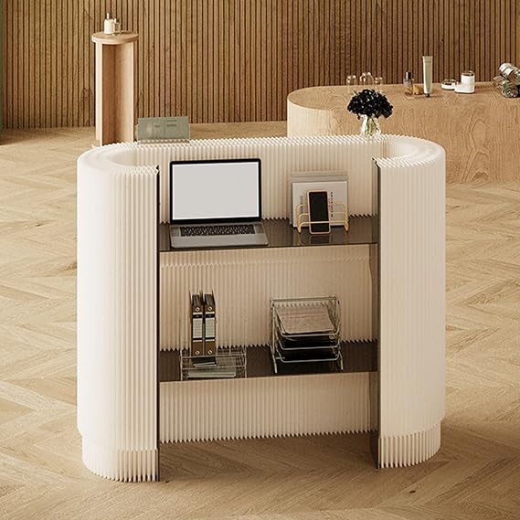 Reception Desk, Modern Checkout Counter for Front Office, Curved Portable Stand for Craft Shows, Retail, Store, Hotel, Lobby