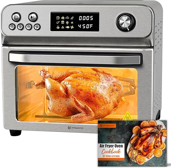 HYSapientia 26QT Stainless Steel Air Fryer Oven With Rotisserie 1800W Air Fryer Toaster oven,10 In 1 Countertop Oven