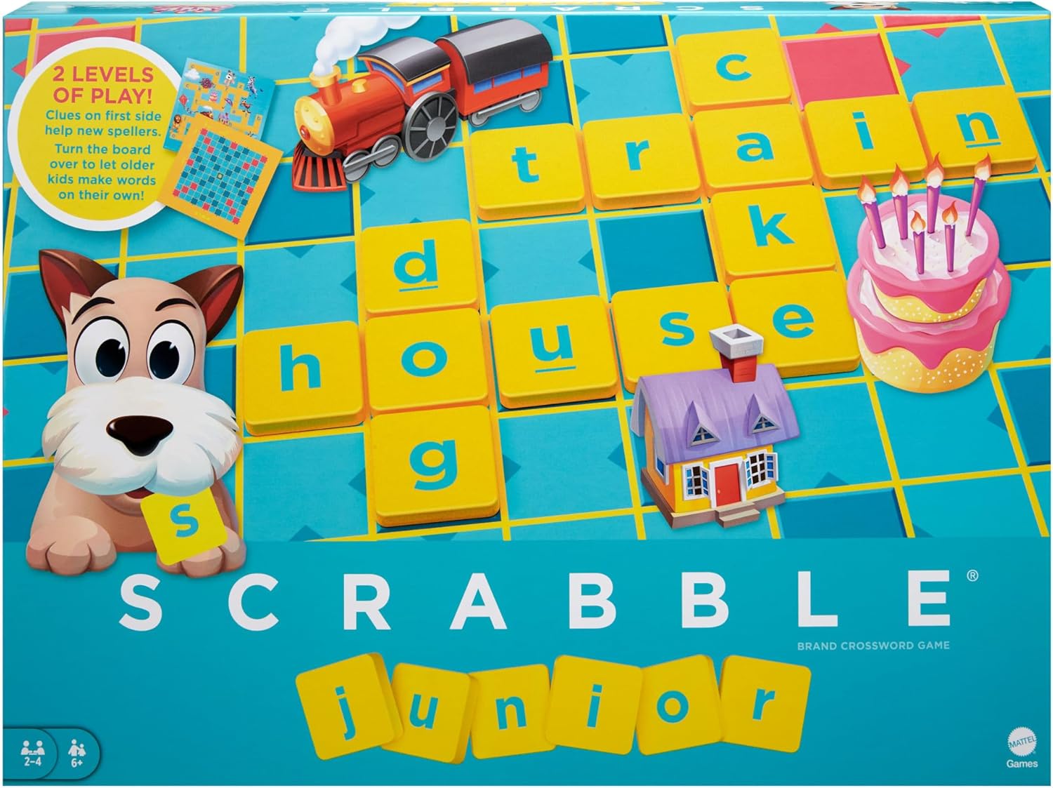 Mattel Games Scrabble Junior, Kids Crossword Board Game, English Version, Family Board Game for Kids, Word Game for Kids, 2 to 4 Players, Ages 6 to 10, Y9667