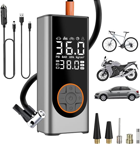 Car Tire Inflator Portable Air Compressor Portable, Upto 150 PSI Fast Inflation, Digital Pressure Gauge with Auto Shut-Off & LED, Powerful 8000mAh Battery, Cordless Tire Air Pump for Car Tires