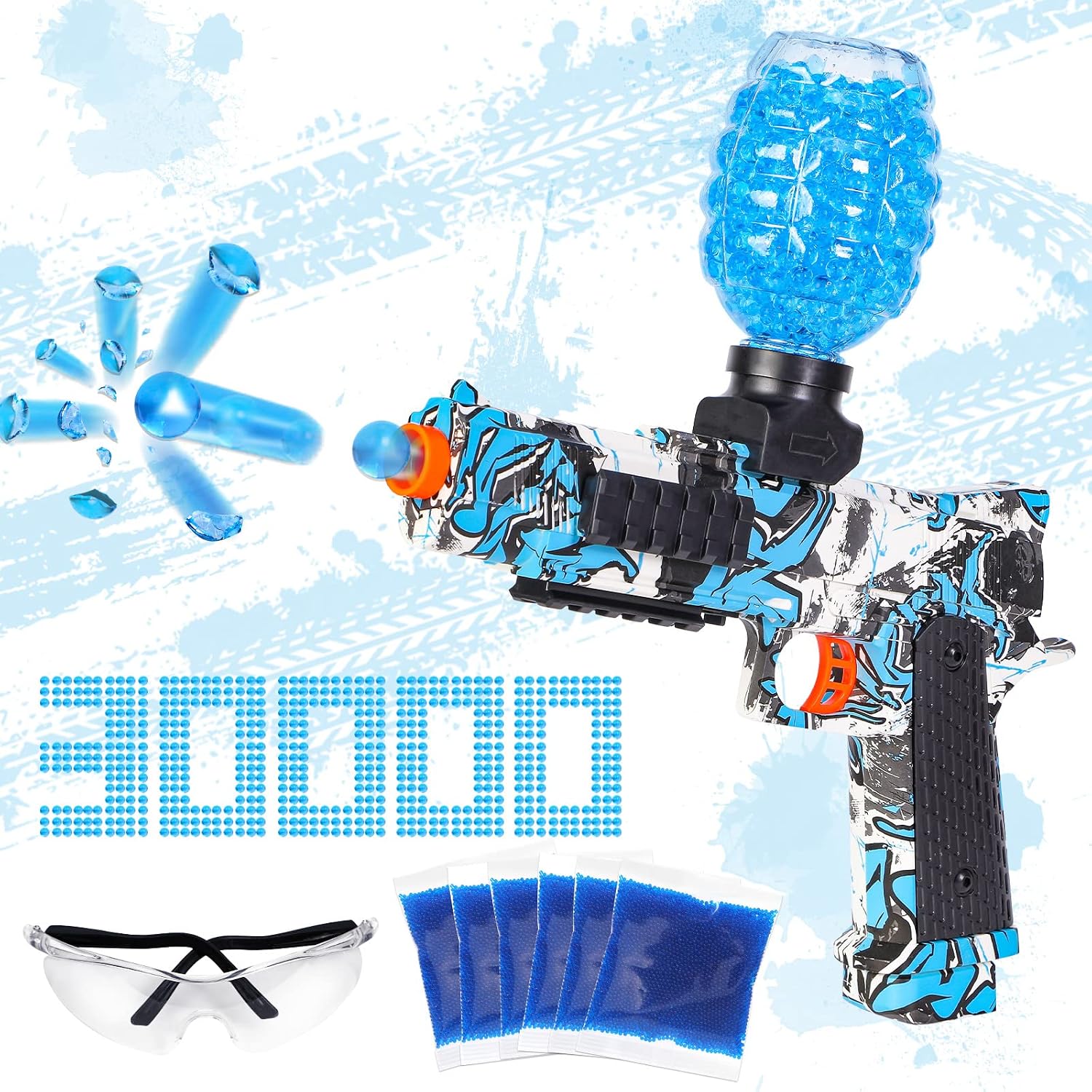 Wrystte Automatic Splatter Ball Launcher with 30000 Water Beads,Electric Ball Blaster Sports &amp; Outdoor Play Toys,Birthday Gifts for Boys Age 12,Outdoor Activities Toys for Adults Teens Kids Blue