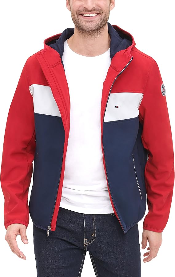 Tommy Hilfiger Men's Lightweight Water Resistant Breathable Hooded Performance Softshell Jacket Windbreaker Jacket