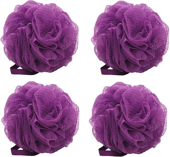 Mesh Pouf Bath Sponge (4 Pack) (Purple)