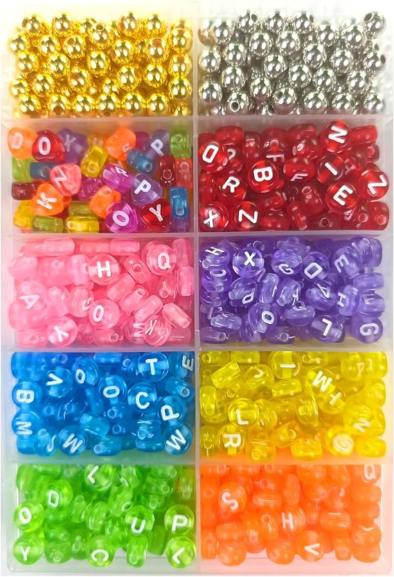 720 PCs 7mm Letter Beads Set DIY Black White Acrylic Alphabet Letter Cylinder Column Beads Spacers Beads Set, for Jewelry Making, Bracelets, Necklaces, Key Chains (BoxMixed)