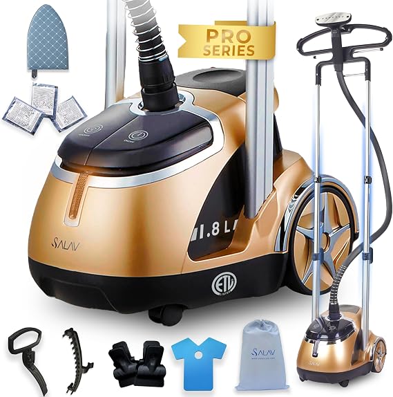 SALAV Professional Garment Steamer w/Stainless Steel Steam Plate and Accessories Pack