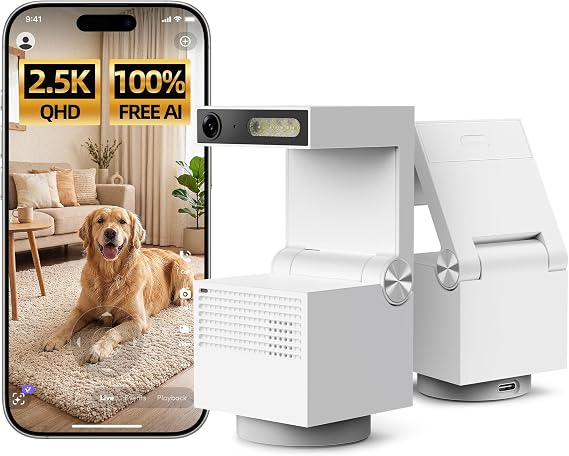 Genie S 2.5K Pet/Dog Camera with Speaker/Phone App, Built-in 32GB Storage, No Subscription Local Storage, 2-Way Audio, Privacy Mode, AI Tracking, Pan&Tilt, Alexa & Google Assistant Compatible