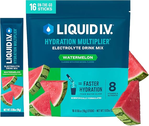 Liquid I.V. Hydration Multiplier - Watermelon - Hydration Powder Packets | Electrolyte Drink Mix | Easy Open Single-Serving Stick | Non-GMO | 16 Sticks